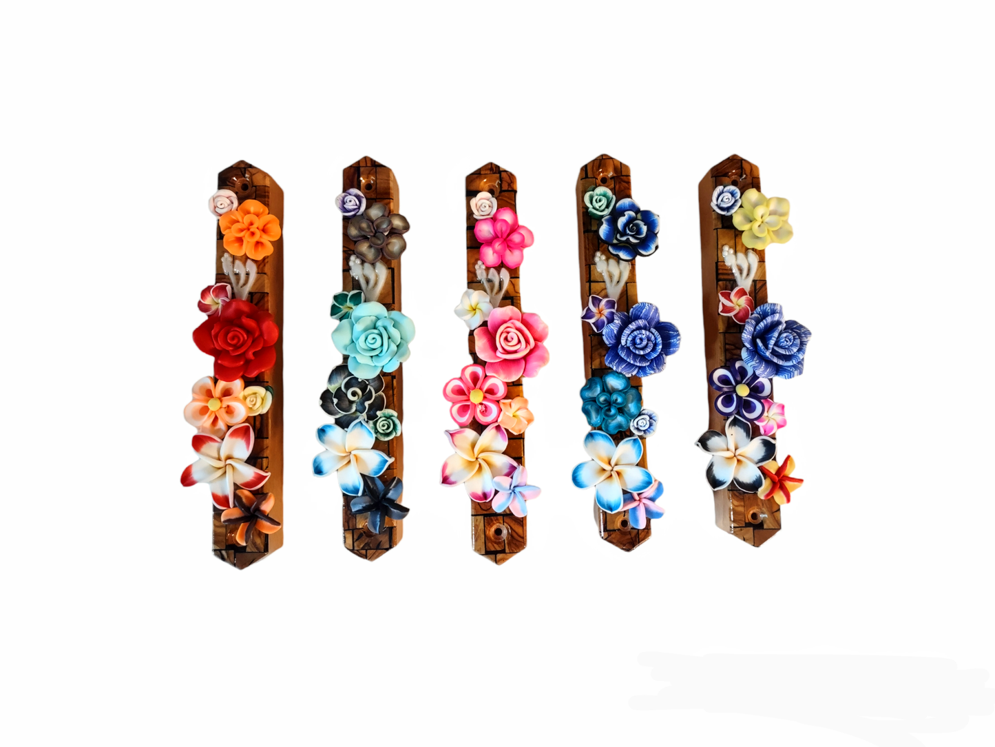 Olive Wood Mezuzah with Flowers