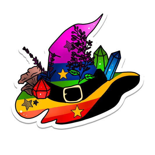 Rainbow Pride Flag Witch Hat Vinyl Sticker