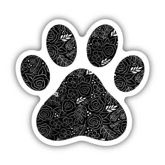 Black and White Floral Paw Print Sticker