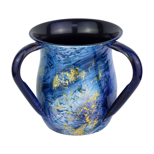 Stainless Steel Wash Cup With Blue and Gold Design