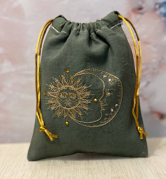 Sun and Moon Embroidered Pouch