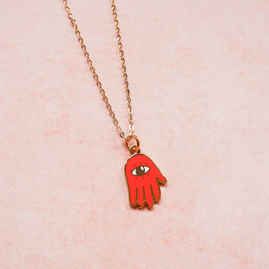Cherry Red Hamsa Hand Necklace