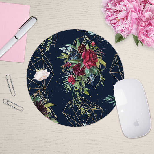 Red Floral Geo Mouse Pad